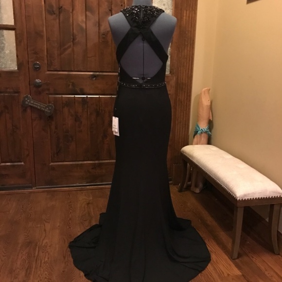JVN Jovani Beaded Cross Cutout Prom Gown! NEW! - Picture 4 of 7